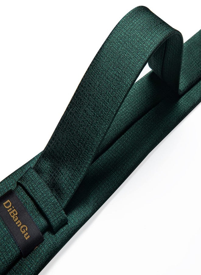 DiBanGu Green Solid Ties Mens Silk Emerald Green Necktie with Pocket Square Business Wedding Business - Image 4